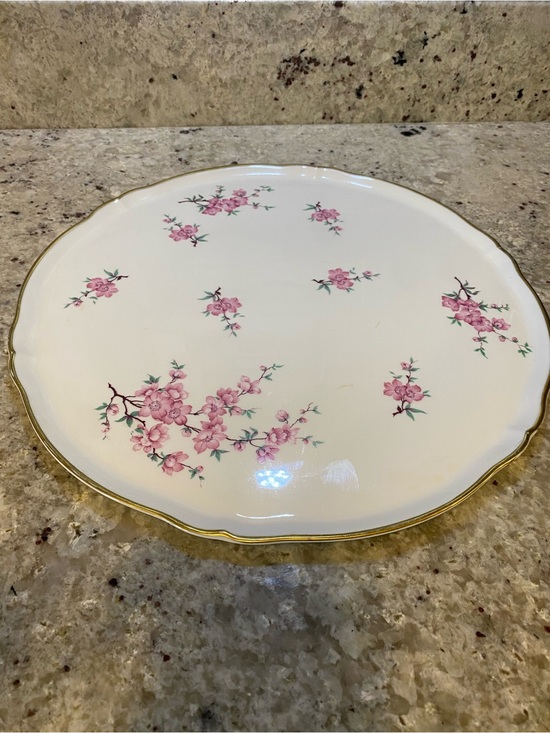 Other - Porcelain Cake Stand with Pink Floral Motif and Gold Trim 13 & 1/2” tiny mark on